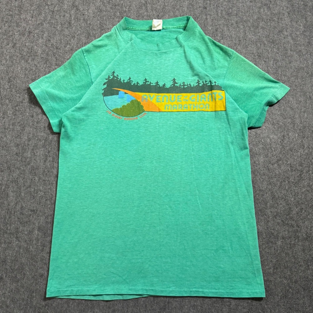 VTG 80s Avenue of the Giants Marathon T-Shirt Mens Large Green Ched Made in USA